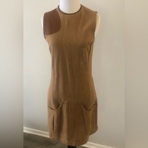 Vintage Ralph Lauren Sport tweed brown leather shoulder sheath dress S